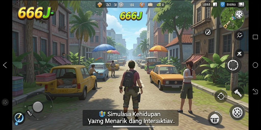 Tampilan utama gameplay 666J yang menampilkan simulasi kehidupan yang menarik.