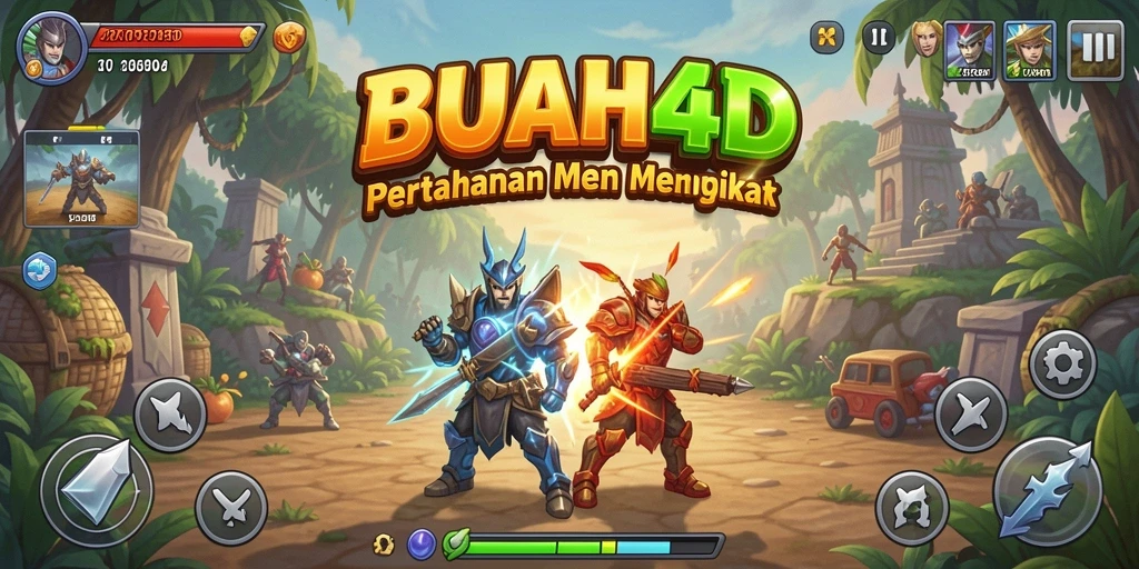 Screenshot gameplay BUAH4D menampilkan seru dan strategisnya pertahanan menara.