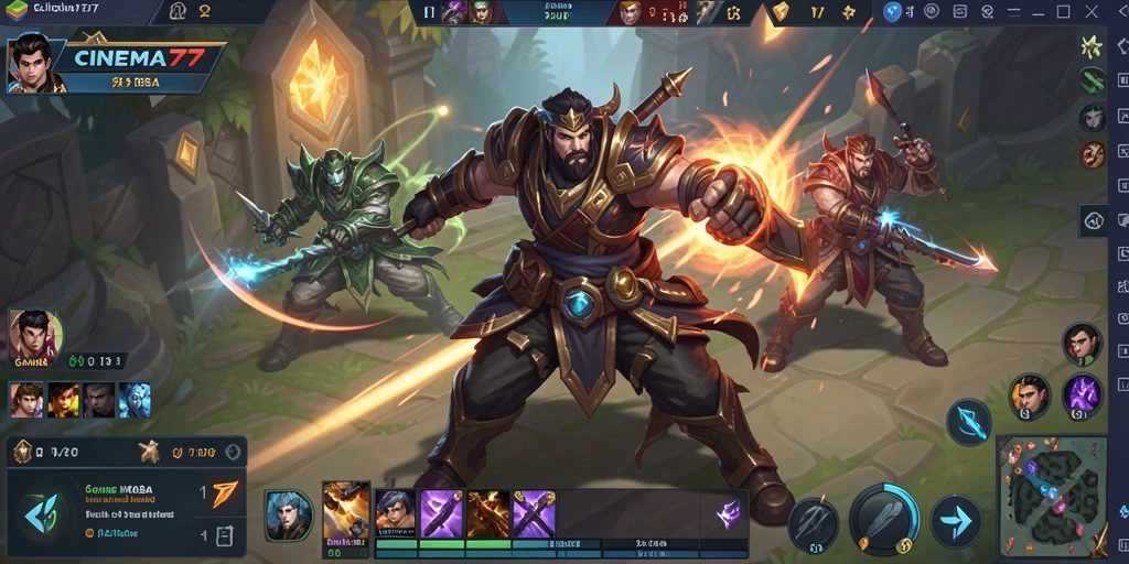Screenshot utama CINEMA77 menampilkan pertarungan epik dalam game MOBA.