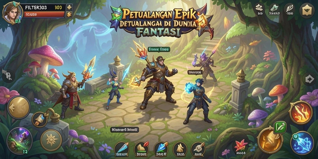 Gameplay FILTER303 menampilkan eksplorasi dunia penuh petualangan.