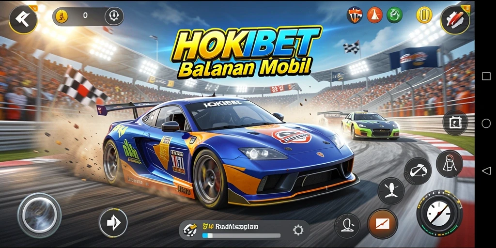 Tampilan gameplay HOKIBET menampilkan balapan seru dengan mobil yang beraksi.