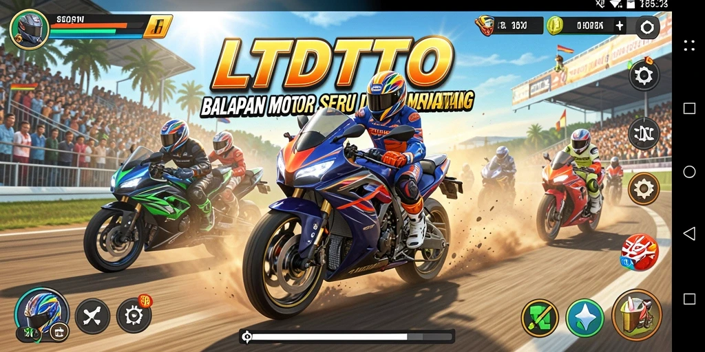 Screenshot LTDTOTO menampilkan gameplay balapan motor yang mendebarkan.