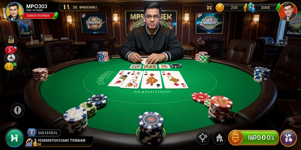 Screenshot MPO303 menunjukkan gameplay poker yang seru dan penuh aksi.