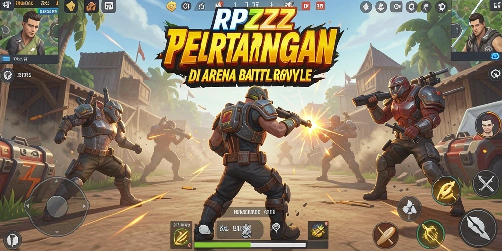 Tangkapan layar utama RPZZZ yang menunjukkan pertarungan Battle Royale yang mendebarkan.
