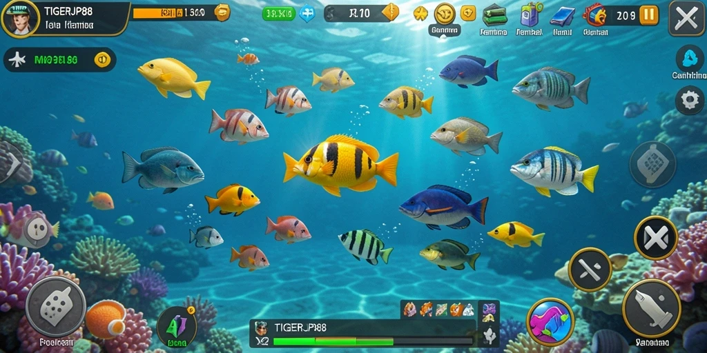 Screenshot dari gameplay Tembak Ikan yang mendebarkan.