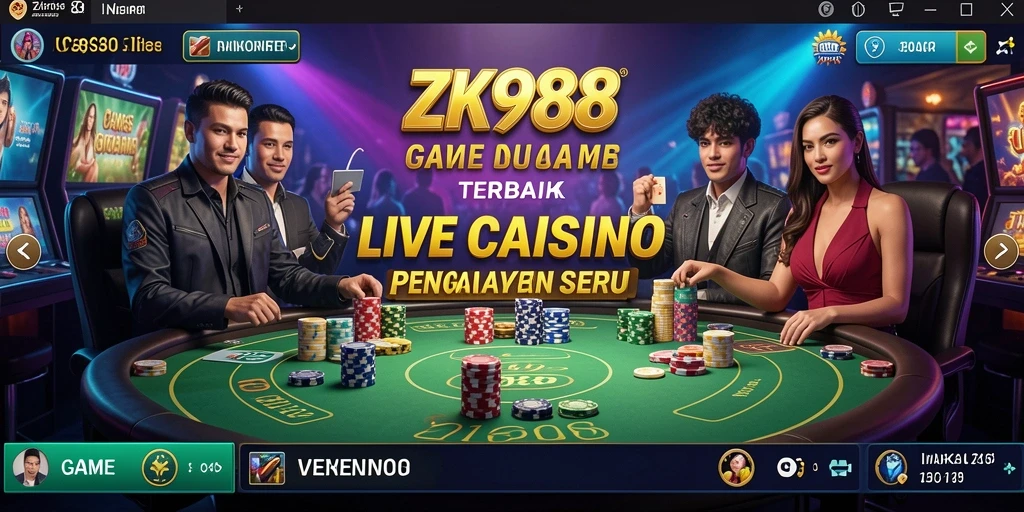 Screenshot gameplay ZK988 menampilkan suasana kasino yang mendebarkan.