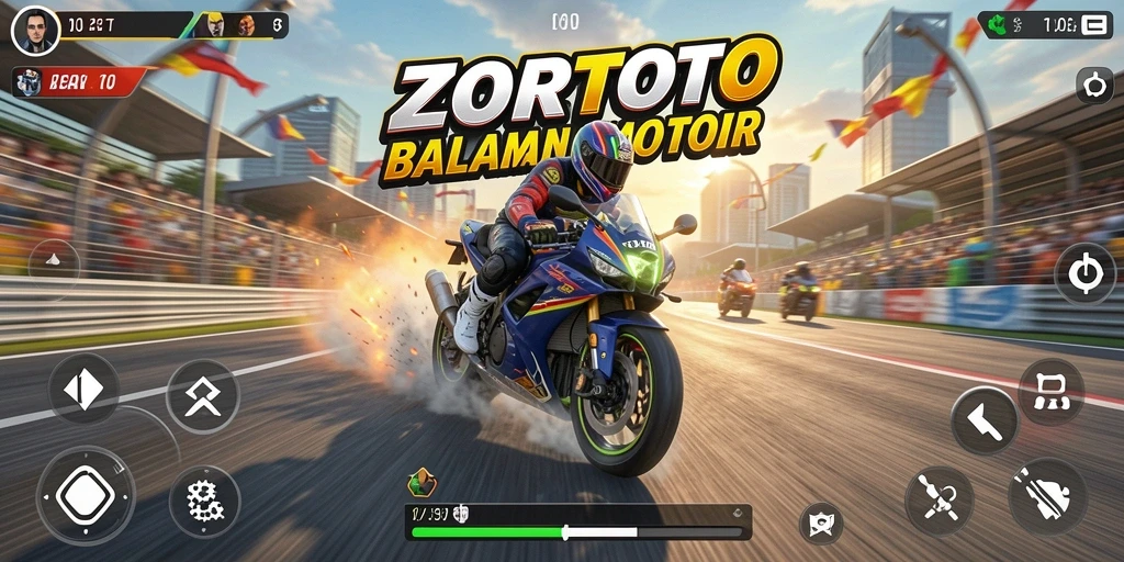 Tampilan menarik dari gameplay ZORTOTO yang penuh aksi balapan motor.